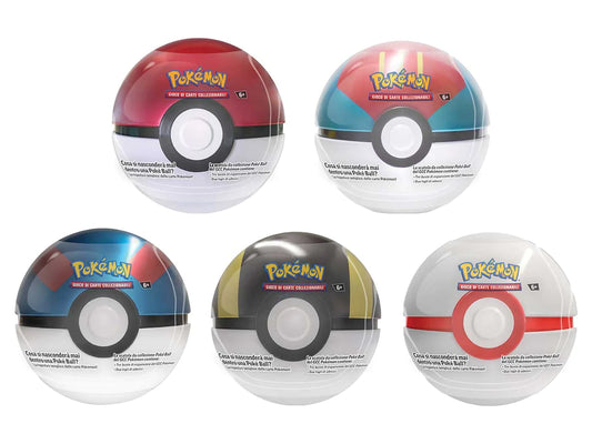 1 Tin Poke Ball Settembre 2023 da collezione del GCC Pokemon contengono:- 3 buste di espansione del GCC Pokemon- 1 moneta Pokemon