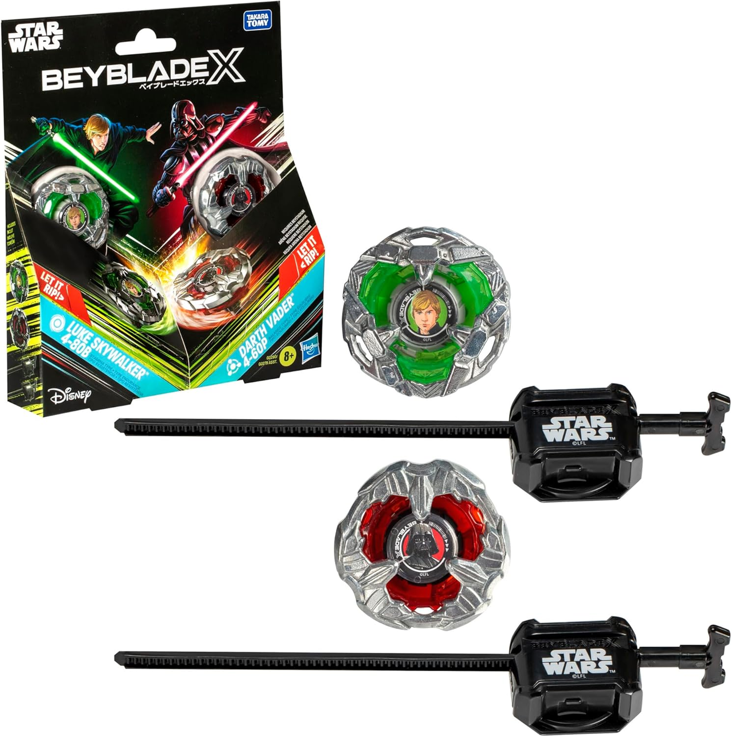 Fai clic per visualizzare la vista completa Beyblade X in collaborazione con Star Wars, Luke Skywalker 4-80B vs. Darth Vader 4-60B, confezione multipla