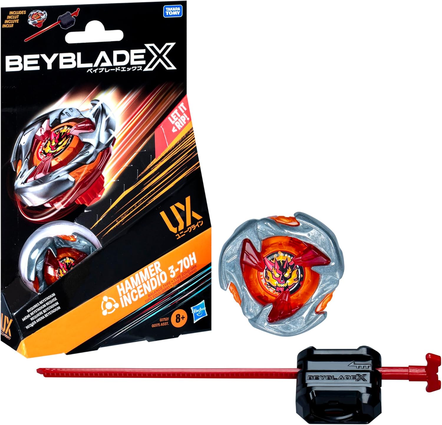 Beyblade X, Starter Pack, Hammer Incendio 3-70H UX con trottola e Lanciatore