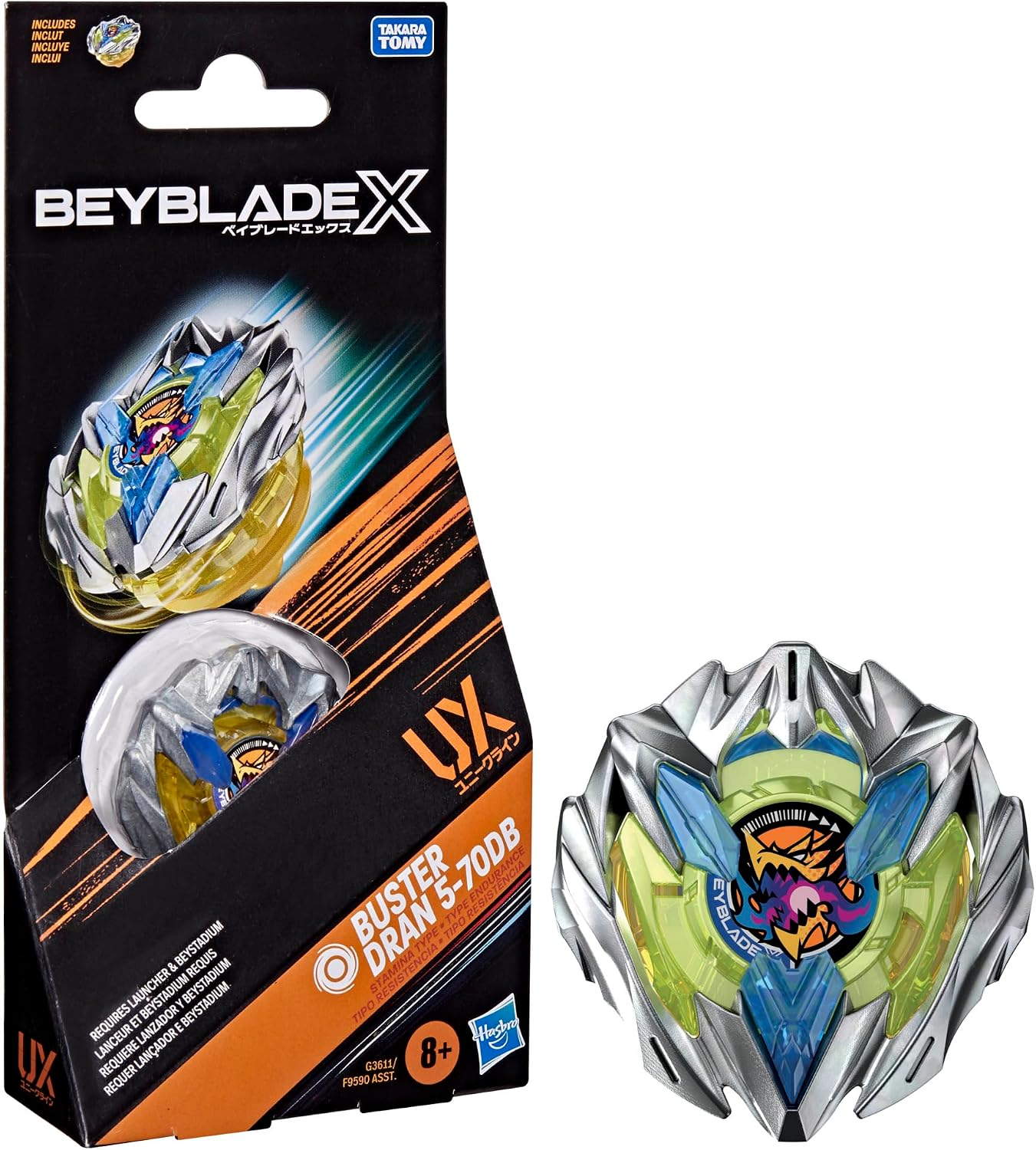 Hasbro Beyblade X, Set Booster Pack, Buster Dran 5-70DB UX con bey di